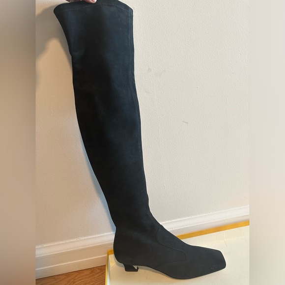 Fendi Filo Monogram Suede Knee Boots | Saks Fifth Avenue Fendi over-the-knee suede boots with kitten heel. Size 38.5 IT. Never Worn.
